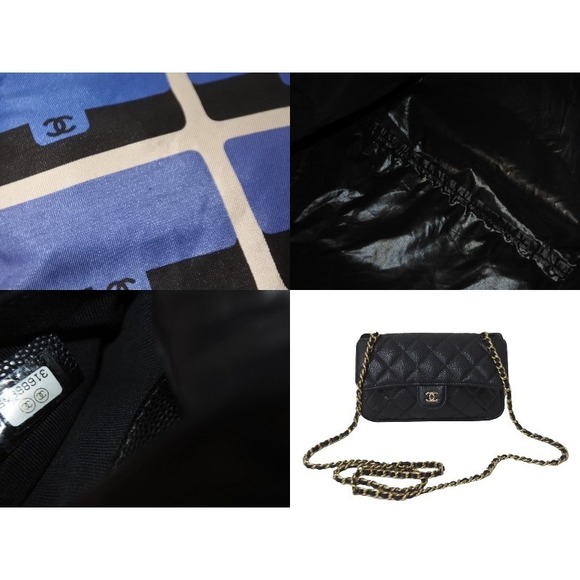 CHANEL Folding Eco Bag Shoulder Coco Mark Caviar Skin Black - Picture 5 of 8